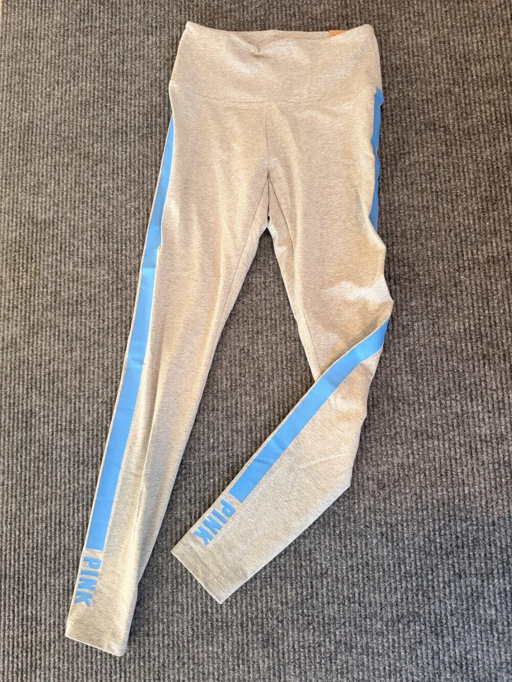 Victoria's Secret PINK Active High Waist Leggings Gray Blue Stripe S NWT